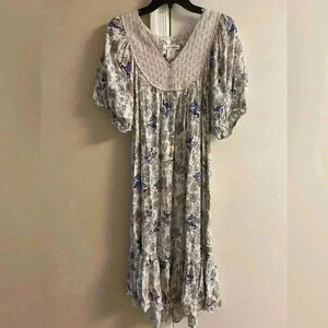 Lucky Brand midi dress short sleeves granny lagon look. Medium. NWT